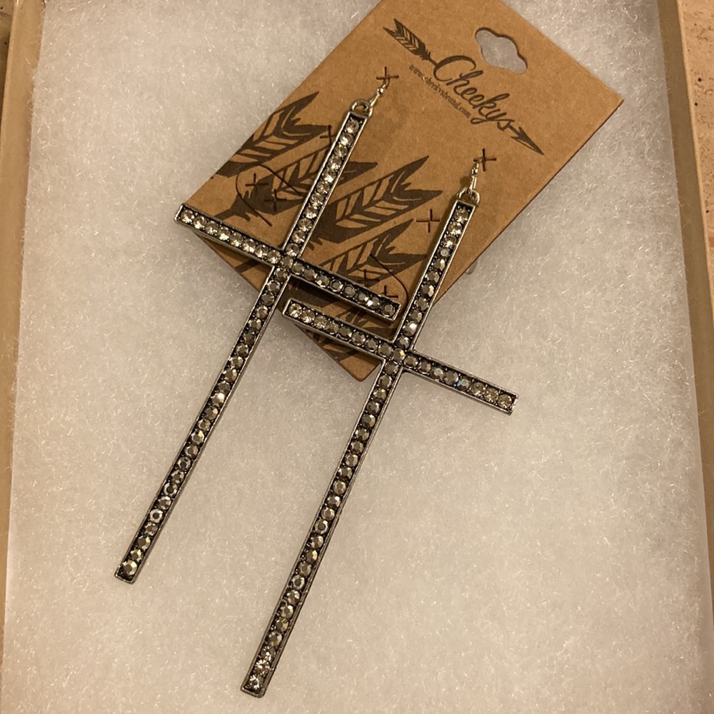 Cross Earrings - White rhinestone